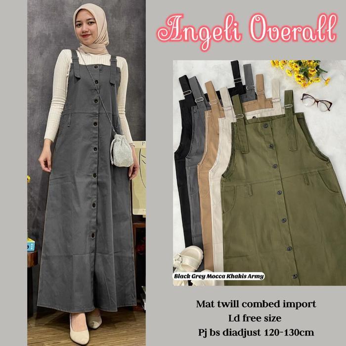 Overall Wanita Bahan Katun Twill import Jumbo Angeli Overall - ANGELI GREY