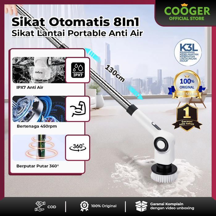Cooger Sikat Pembersih Elektrik 8In1 Sikat Lantai Sikat Toilet Anti Air Pembersih Elektrik Lantai