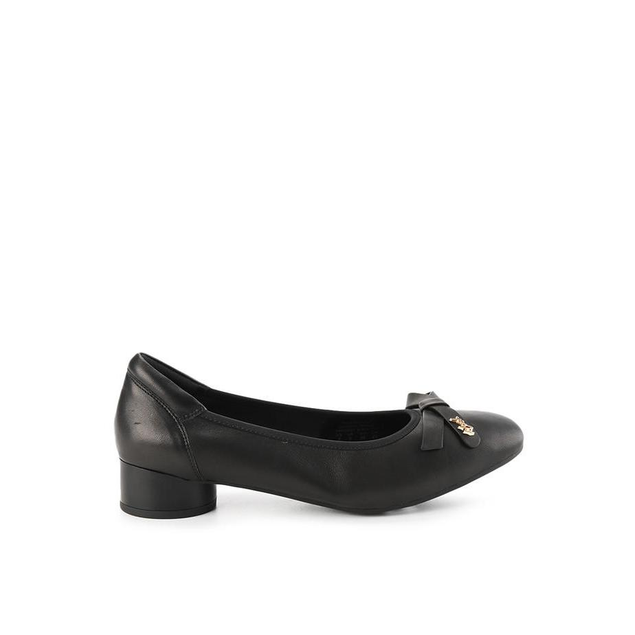 Hush Puppies Heels Sepatu Heels Wanita Kulit Motif Monokrom Detail Pita Warna Hitam - 37, Black Wani
