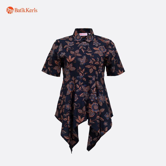 Batik Keris lengan Blouse Batik Wanita Lengan Pendek Motif Tara Anggita Warna Brown Cave Batik lenga