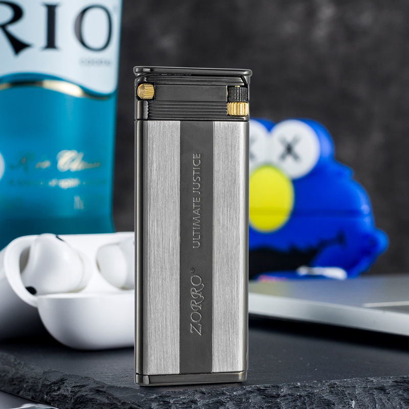 ZORRO Mini Ultra Thin Butane Gas Lighter Brass Vacuum Wire Drawing Sideslip Grinding Wheel Ignition