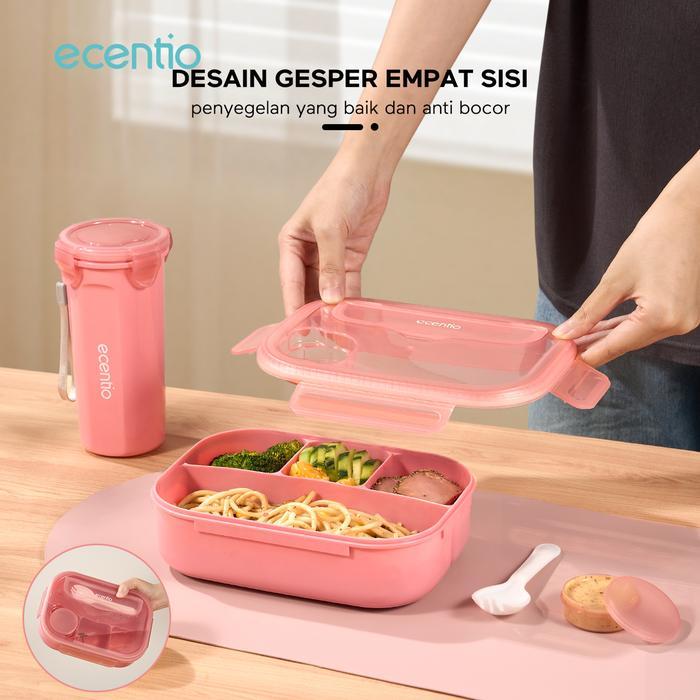 Ecentio Anti-Spill Lunch Box Spoon Lunch Box Sauce Box 1200Ml+500Ml Bpa Free
