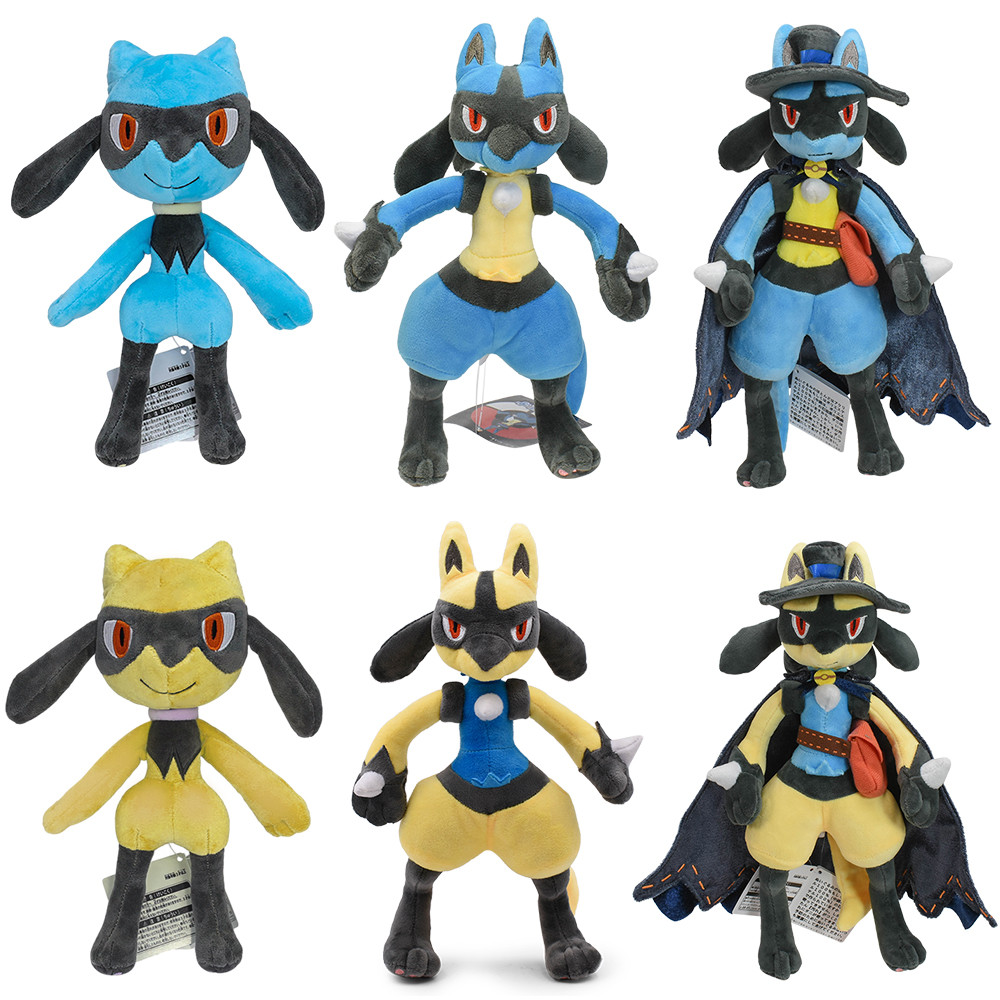 Pokemon Lucario Riolu Plush Toy Shiny Yellow Lucario Soft Stuffed Doll Super Mega Lucario Evolution