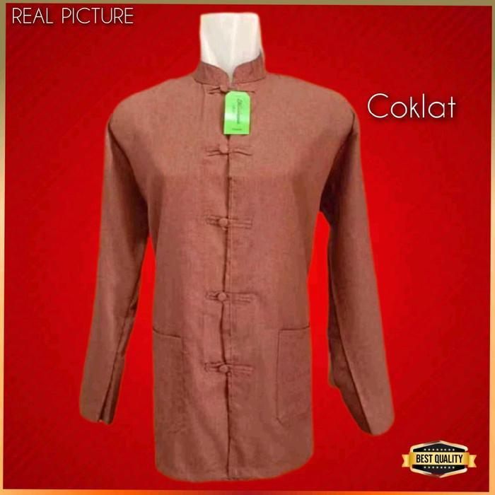 Baju Cheongsam Pria Dewasa Kemeja Imlek Modern Coklat