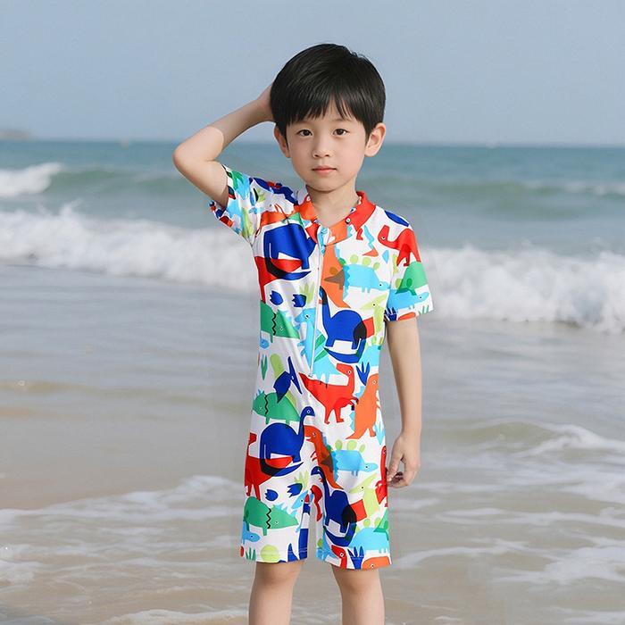 Baju Renang Anak Bayi Baby Laki / cowo Lengan pendek Swimsuit Dino jumpsuit wetsuit swimwear