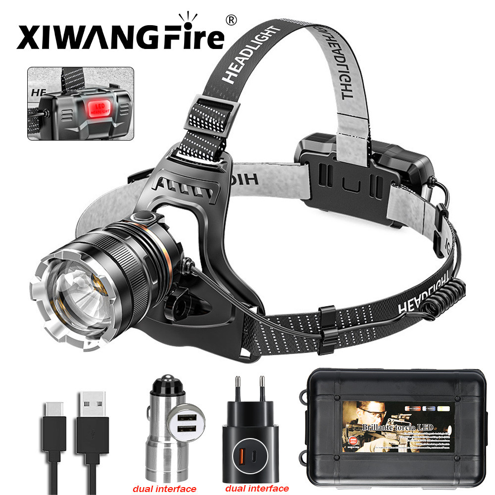 2000LM LED Headlamp XHP90 Flashlight Headlight Torch Zoom Sensor Headlight 18650 Rechargeable Light
