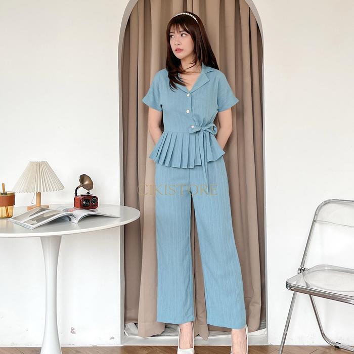 Cikistore - Gemma Setelan Kerja Wanita Lady Crush | Atasan Celana Panjang Wanita | Setelan Denim Wan