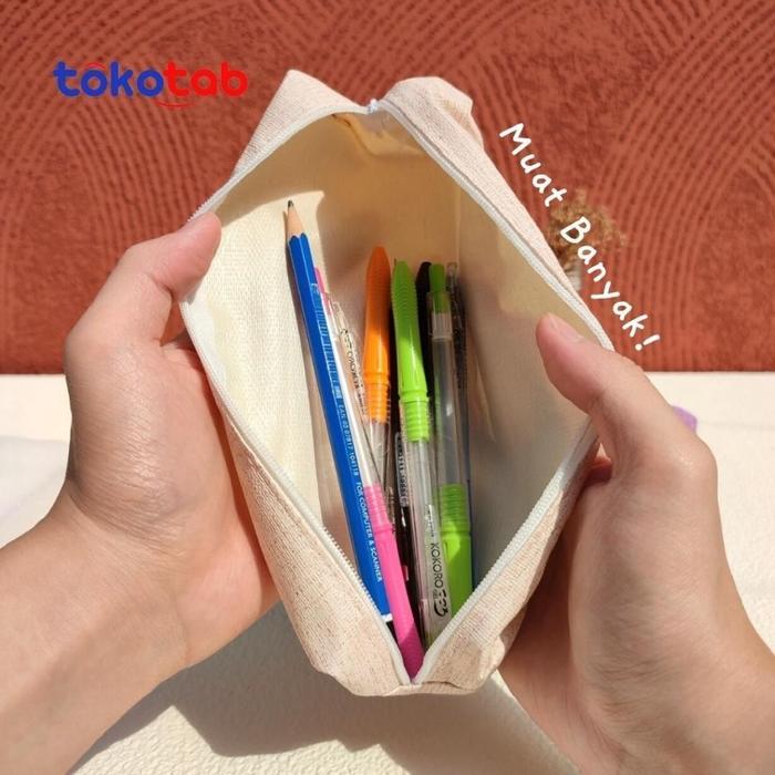 Pencase Tempat Pensil Pencil Case Resleting Polos Garis Populer