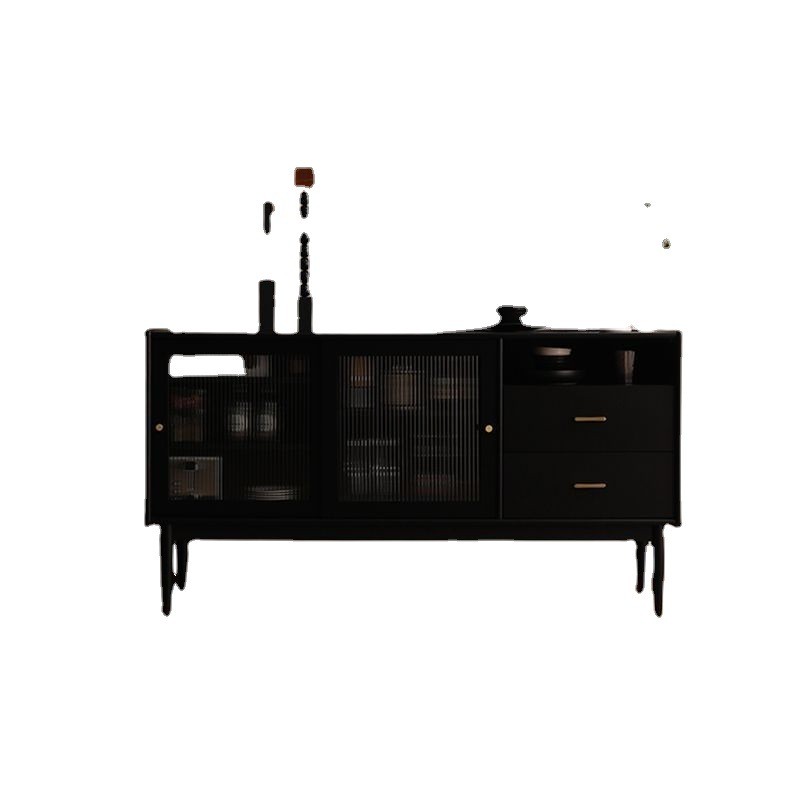 . Solid Wood Black Sideboard Modern Light Luxury Tea Cabinet Large -