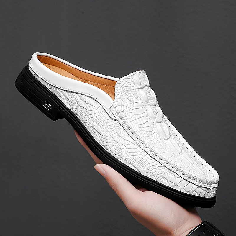 2024 Black Half Shoes for Men Leather Shoes Men Mules Casual Shoes Men Fashion Social Big Size