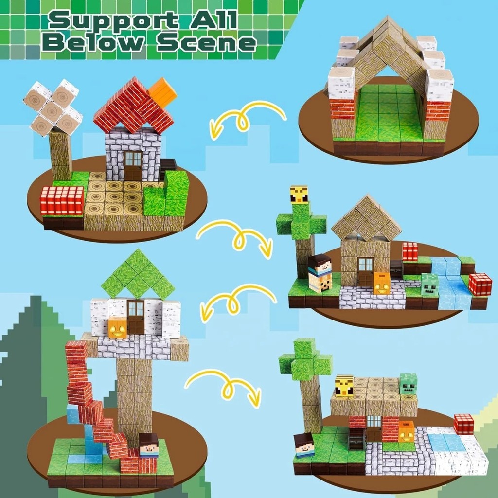 Magnetic Building Blocks Mine World Magnetic Forest House Brick Cube Toys Set STEM Sensory 2026 Best