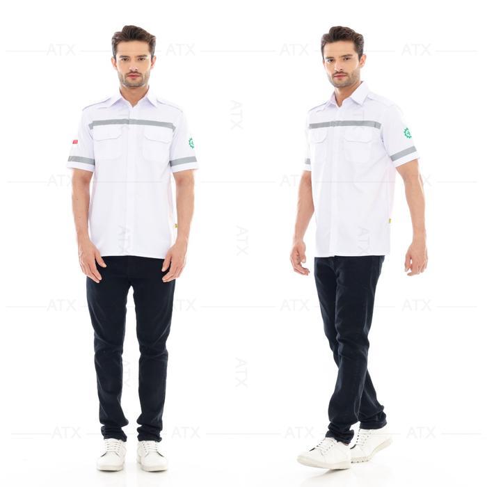 Wearpack Safety Baju Kerja Lapangan Lengan Pendek Putih Atasan Pria