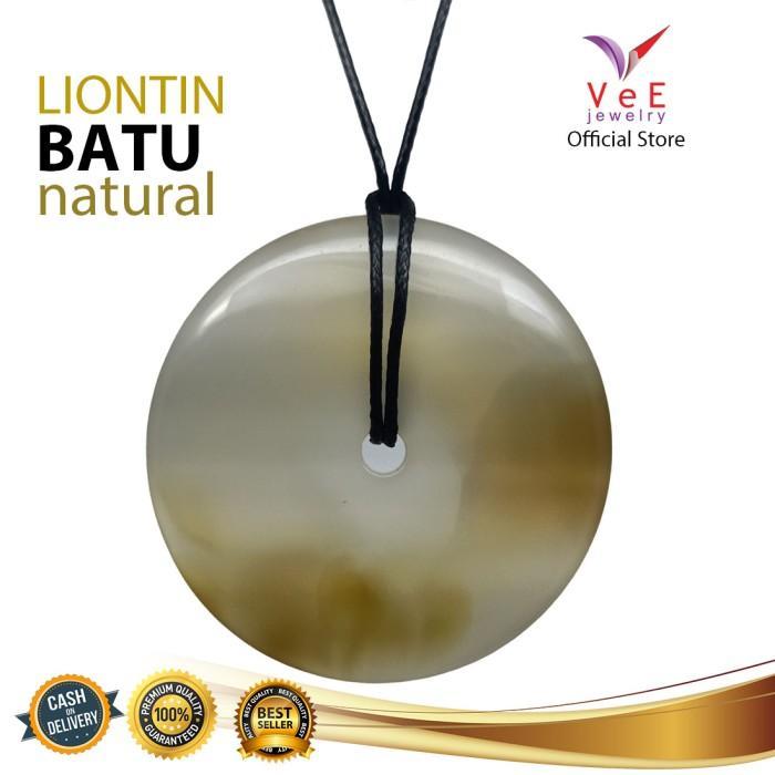 Kalung Liontin Batu Giok Natural Model Donat dengan Tali Semi Kulit Hitam dan Merah