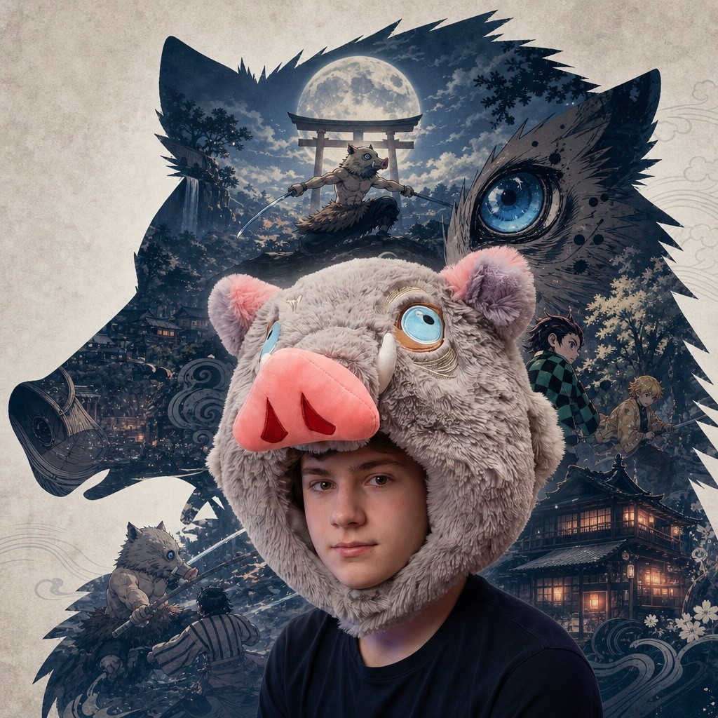 13 inch Inosuke Demon Slayer Boar Plush Hat Kimetsu No Yaiba Hashibira Cosplay Prop Headwear Winter