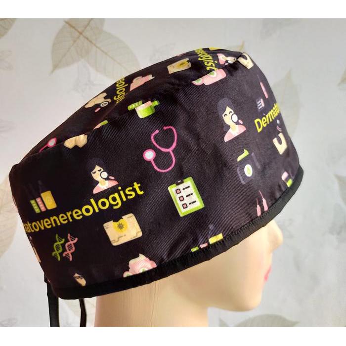 Medis Scrub Hat Topi Scrub Hat Dokter Printing Motif Kulit dan Kelamin Dermatovenereologi Scrub Hat 