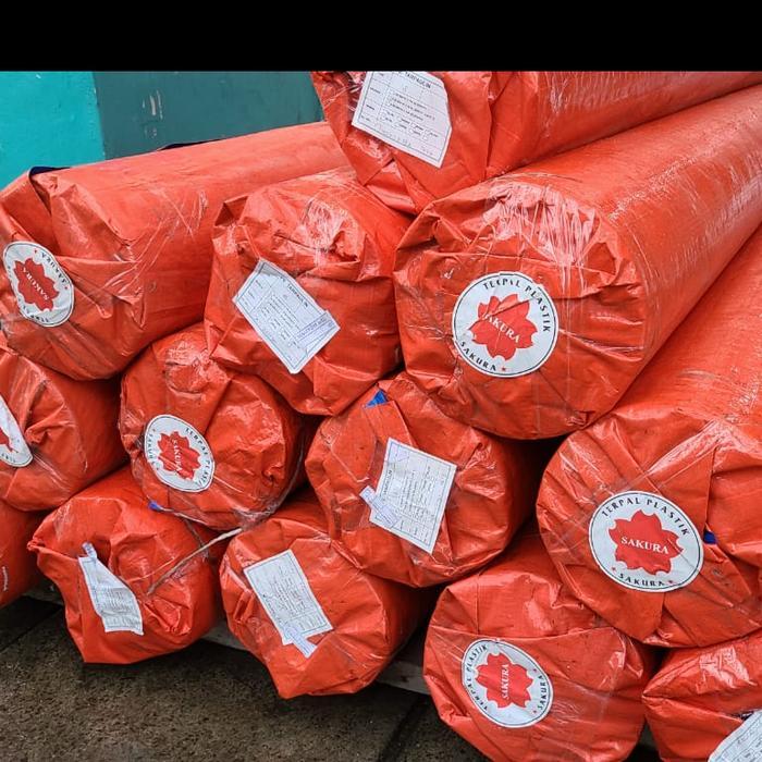 (READY STOCK) TERPAL PLASTIK A12 SAKURA BIRU-ORANGE LEBAR 4 METER ROLL / GULUNGAN