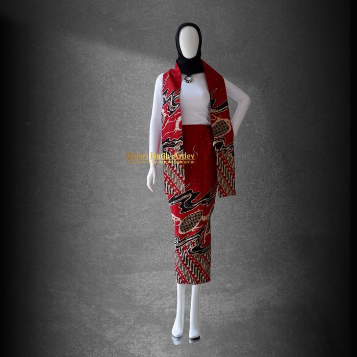 Galeri Batik Ardev Rok Batik Wanita Model Span Instan Warna Merah Bahan Katun Prima Halus Ukuran M -