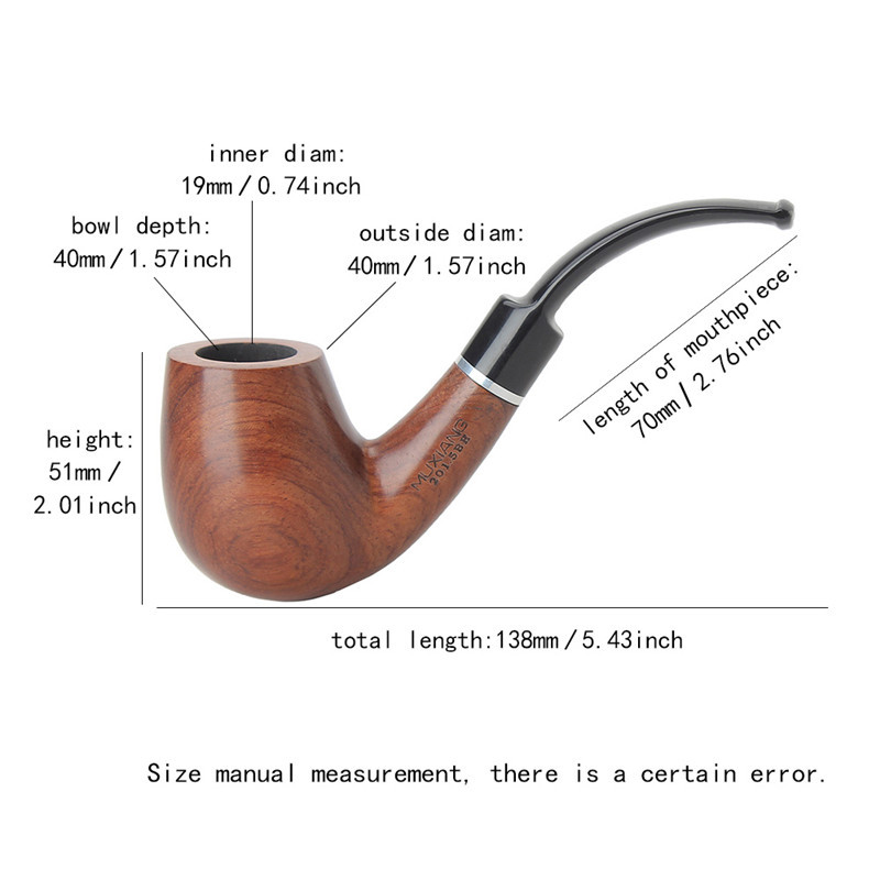 Muxiang Importe Rosewood Classic Smoking Pipe 3/9mm Filter Bent Tobacco Pipe Gold Ring Wood Pipe