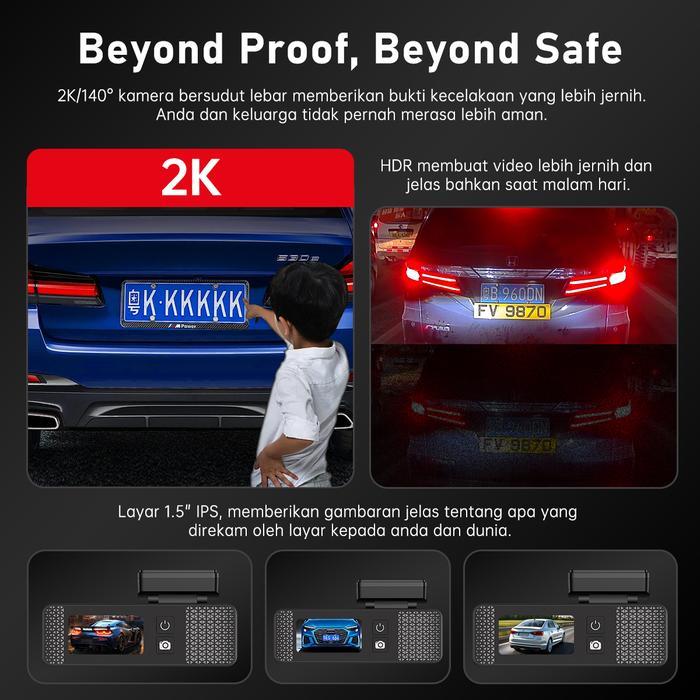 Cargoos O1 Dashcam 2K 1440P Super Night Vision WDR 140° Dash Cam Mobil