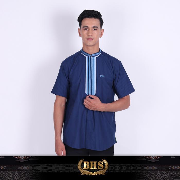 Koko BHS Cosmo Kemeja koko pria lengan panjang motif garis warna biru tua ukuran L Cosmo Salman Biru