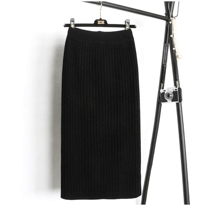Promo Rok Span Bawah Lutut/Betis Midi Premium Rajut Tebal Rok Hitam Coklat Wanita Rok Bawah Lutut