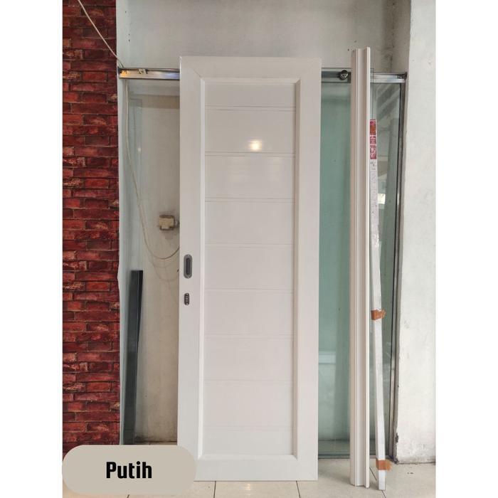 Pintu sliding set UPVC ASP type ELEGAN ukuran 80 x 210 cm  , Anti Rayap , Tahan Air - Putih, uk. 70 