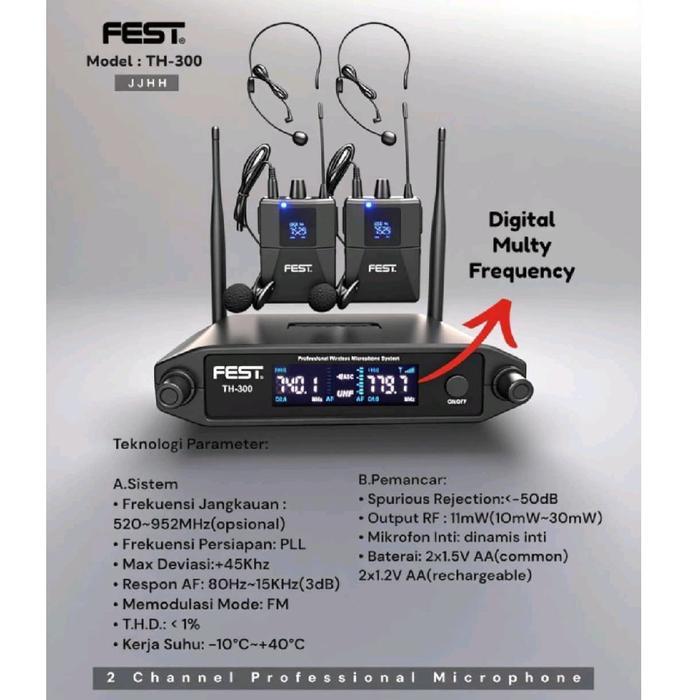 Mic Wireless Fest Th 300 Headset Jepit 2 Channel