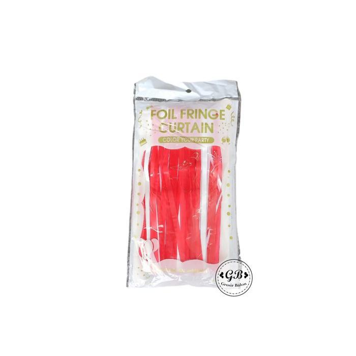 TIRAI DEKOR WARNA MERAH PUTIH / TIRAI DEKOR / FOIL FRINGE CURTAIN / TIRAI PESTA / TIRAI ULANG TAHUN