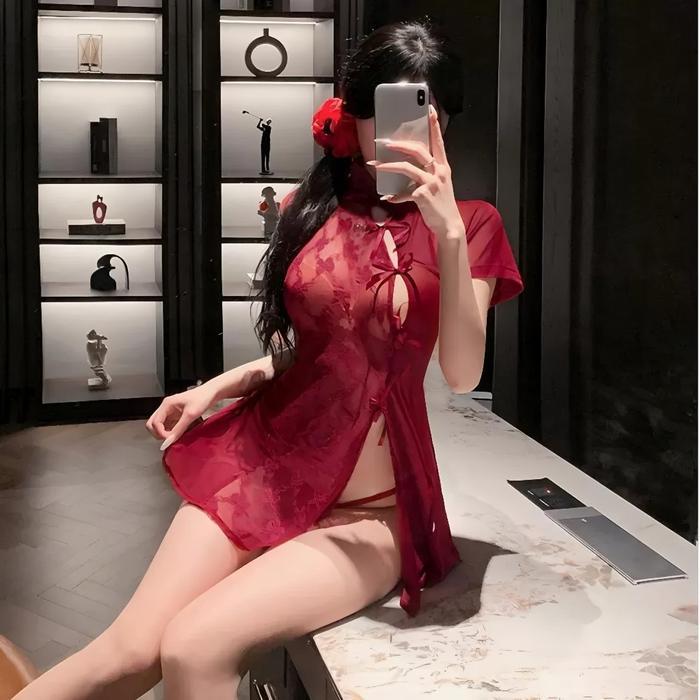 Cocos CCS51 Baju Cosplay Wanita Model Chinese Cina Chongsam Kostum Nilon Full Choengsam - Merah