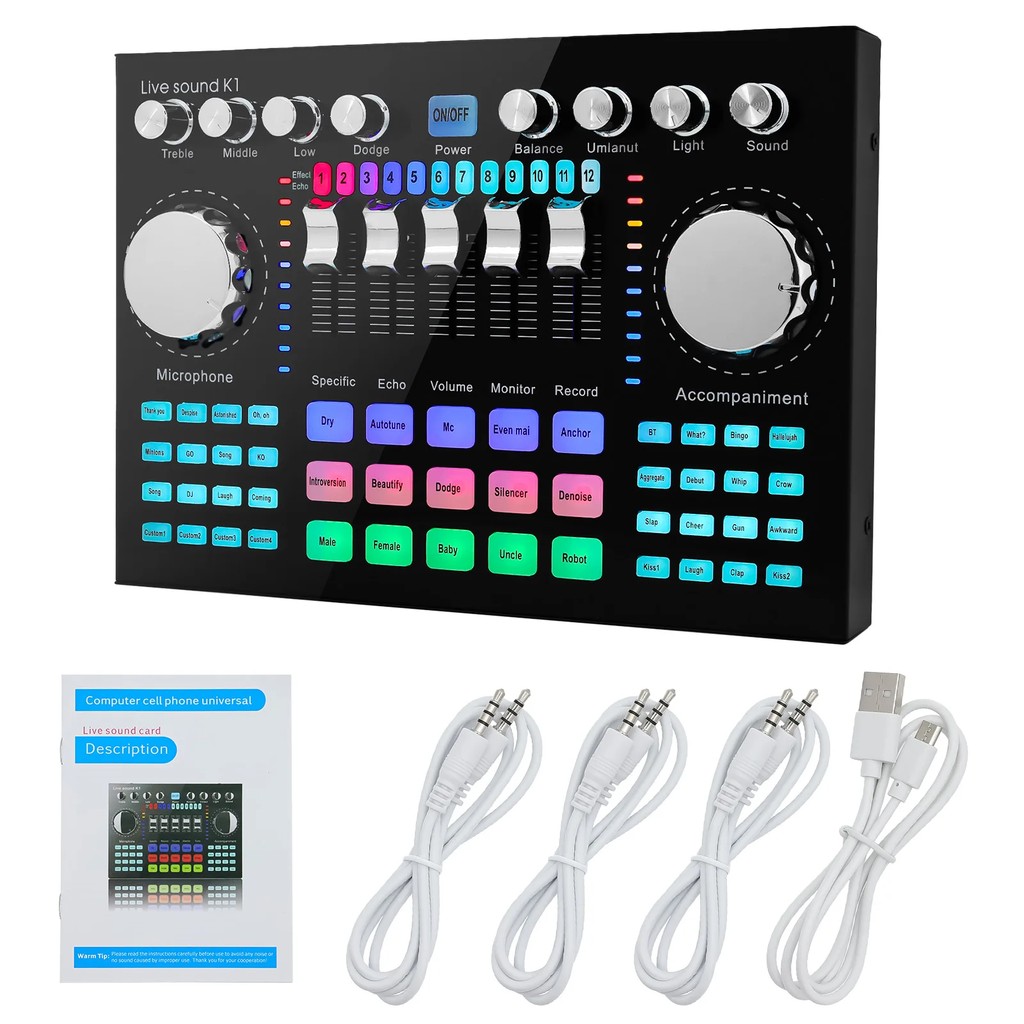 K1 Professional Live Sound Card Audio Mixer DJ Equipment Sound Card Effects Processors for Music
