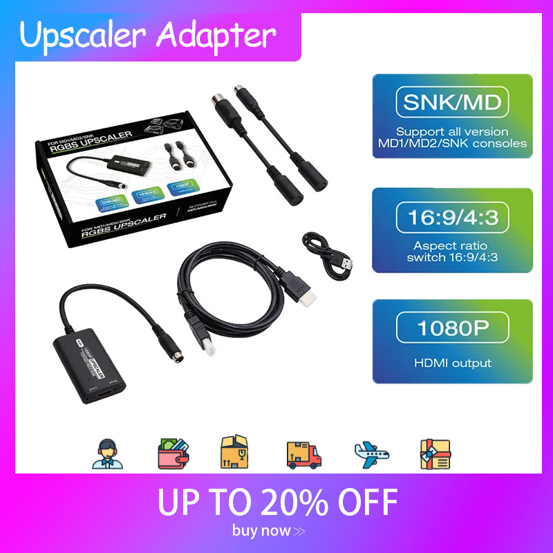RGBS Upscaler with 16:9/4:3 Aspect Ratio Switch For SEGA MD1 MD2 SNK Game Console 1080P HDMI