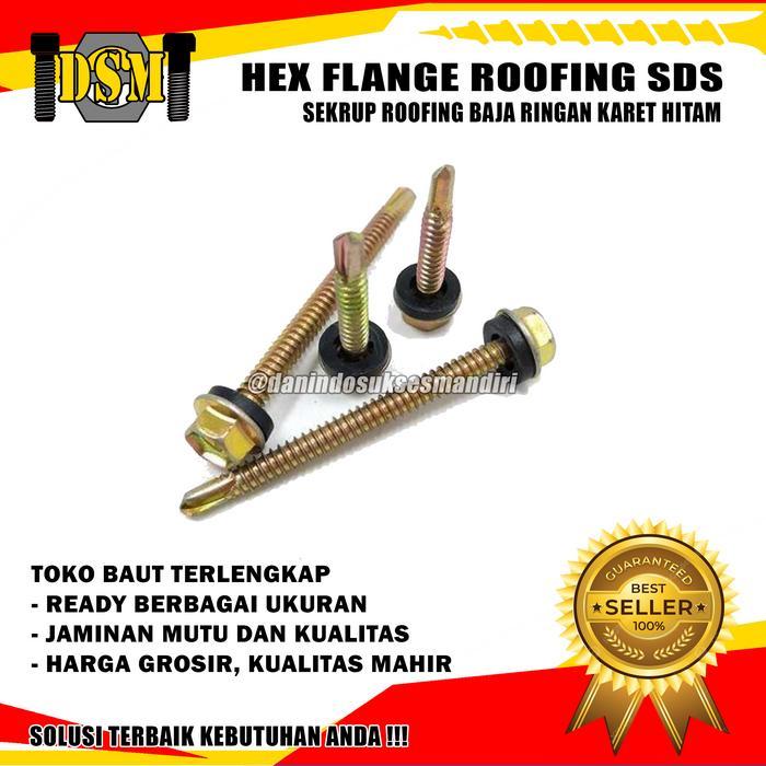 (50 Pcs) Sekrup Roofing Kuning #12X70 / Hex Flange Drilling Screw M5X70 / Baut Baja Ringan 7 Cm