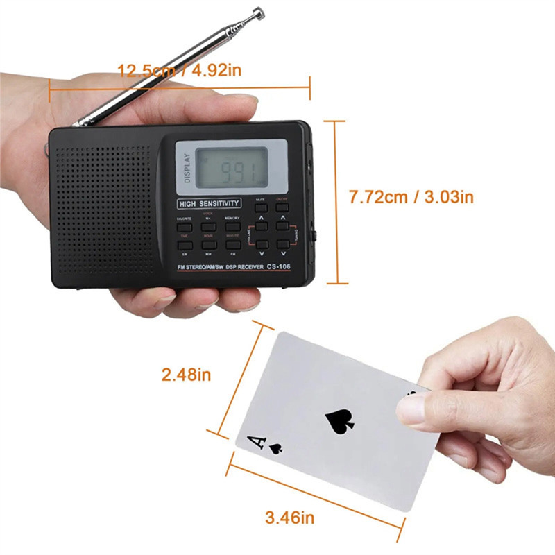 Mini Radio FM/AM/SW/LW/TV Sound Full Band Receiver Pocket Portable Alarm Clock Stereo Radio With