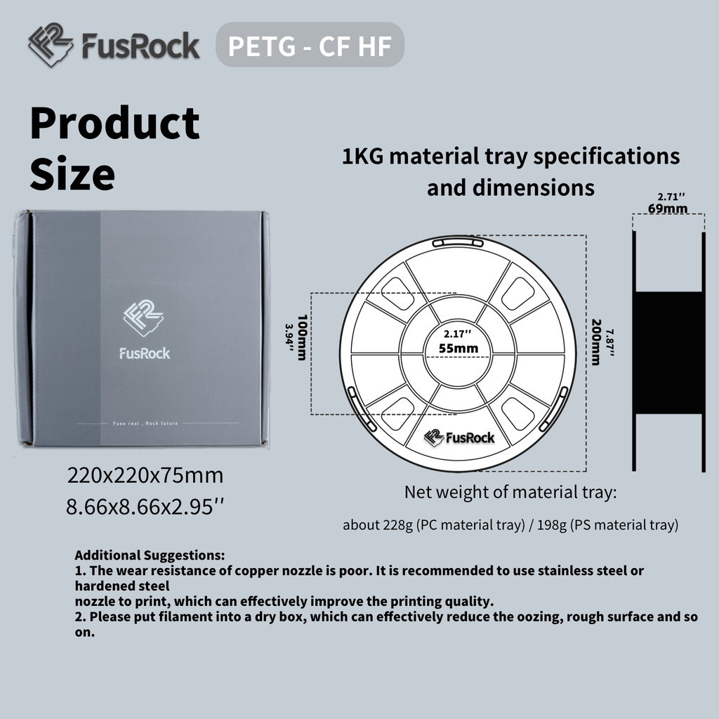 FUSROCK Carbon Fiber PETG CF HF 3d Printer filament Good ductility, impact resistance, high strength