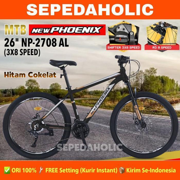 Sepeda Gunung MTB NEW PHOENIX NP 2708 AL Ukuran 26 Inch Alloy Rem Cakram Dewasa
