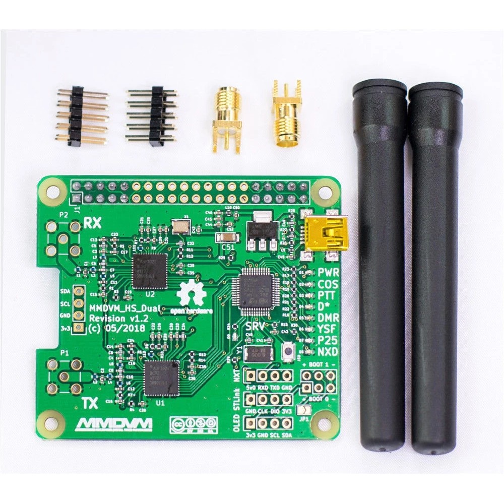 MMDVM_HS_Dual_Hat Duplex MMDVM Hotspot UHF/VHF P25 DMR YSF NXDN Pi OLED solded on board Antenna