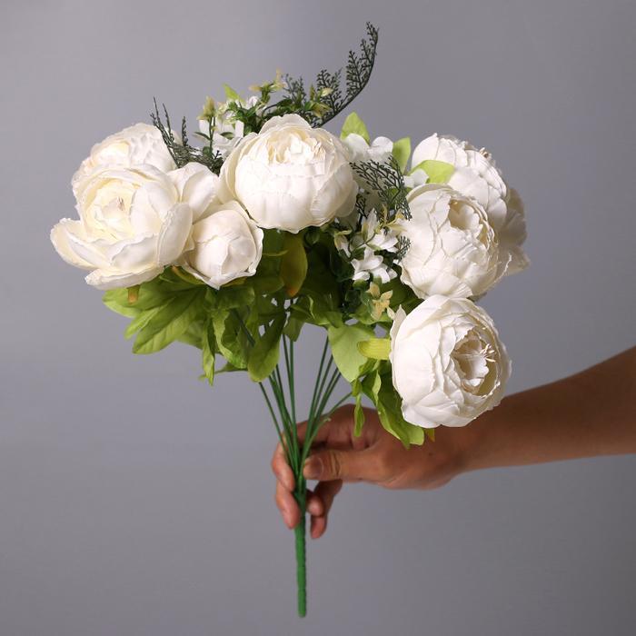 Bunga Peony Besar Mix Hydrangea Mix Chrysan Artificial Flower - milk white