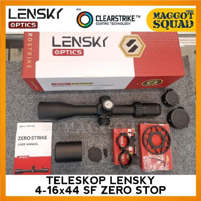 Lensky Optics Teropong Teleskop 4-16x44 SF Zero Stop Desain Compact 0.1 MRAD per Klik ClearStrike