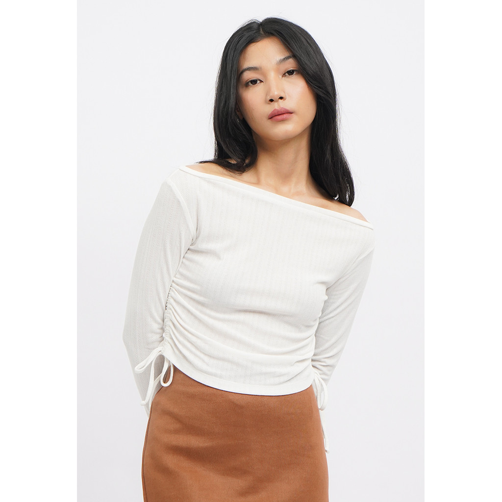 COLORBOX Off Shoulder Long Sleeve Top Off White