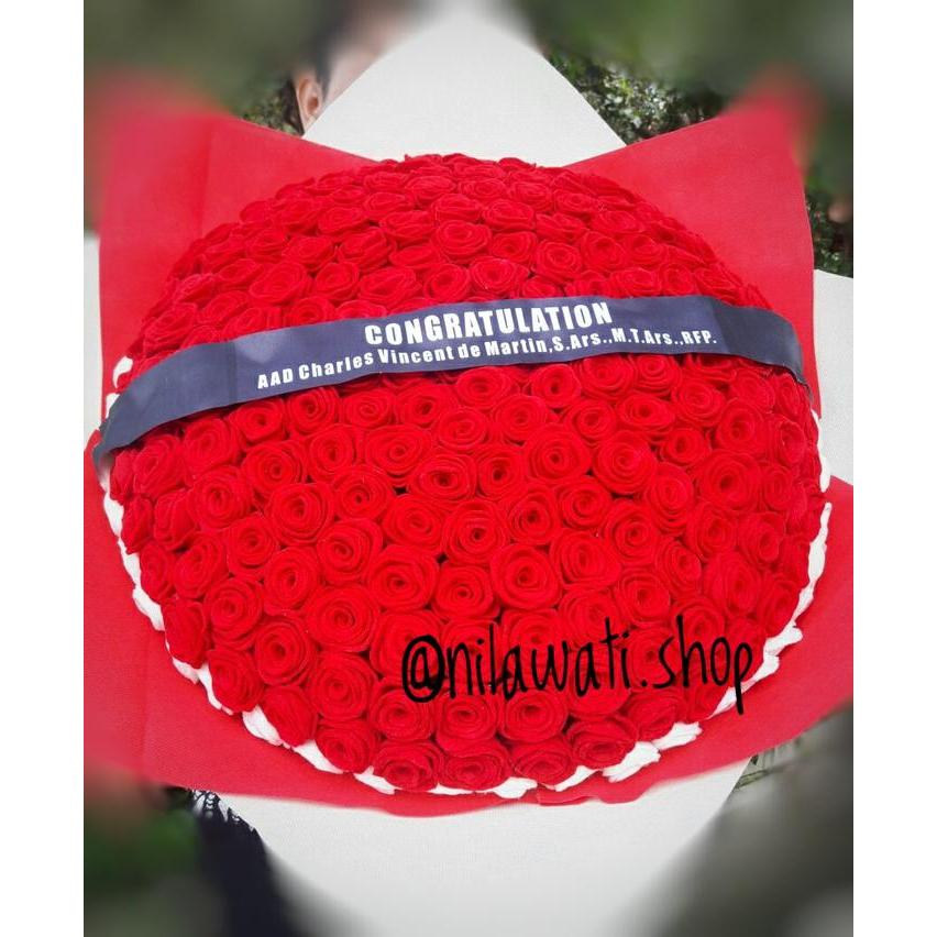 Promo Bucket Bunga Flanel + Pita Tulisan Congratulation By Request Terlaris