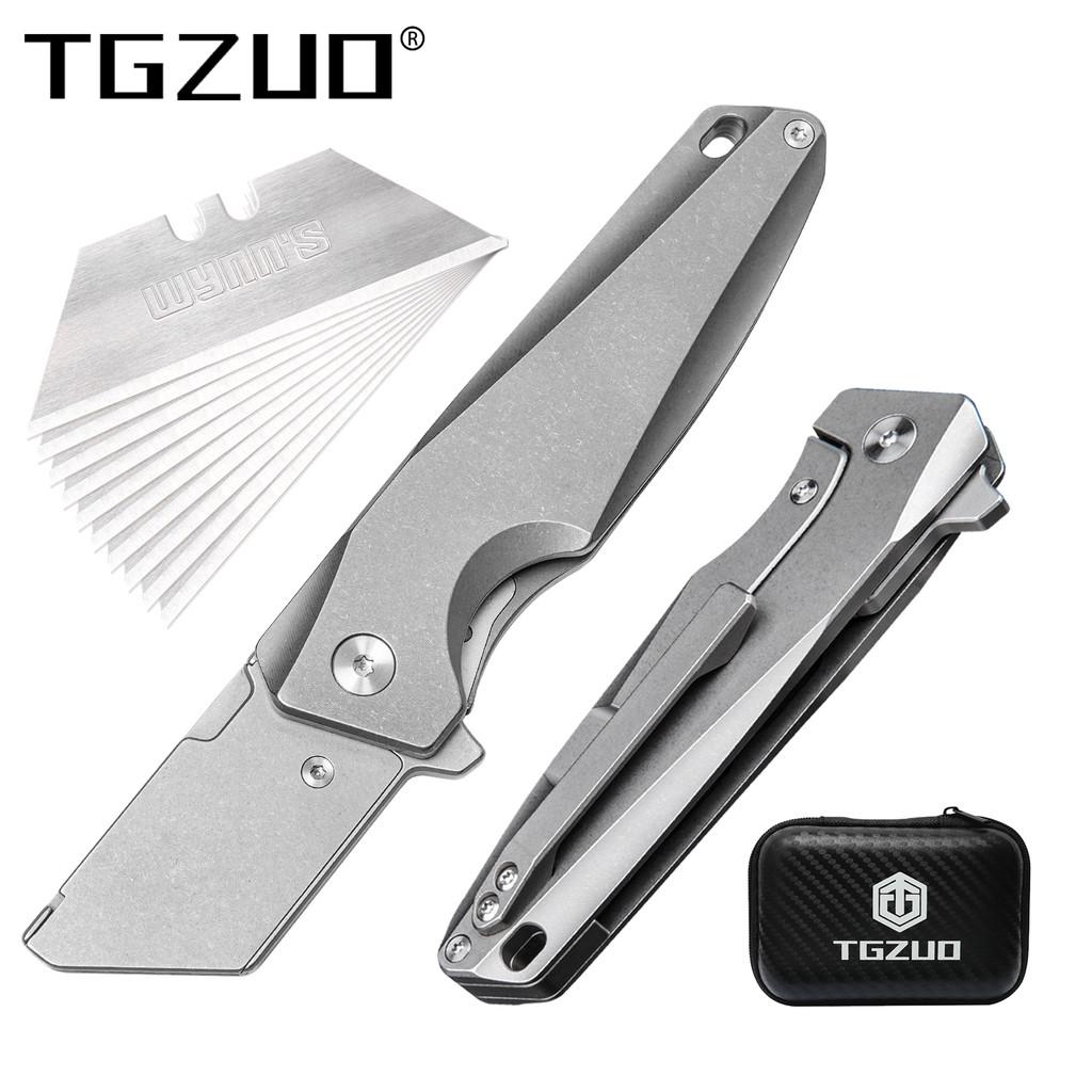TGZUO Titanium Alloy Folding Knife Utility Knife EDC Pocket Cutter knife Outdoor Portable Box Cutter