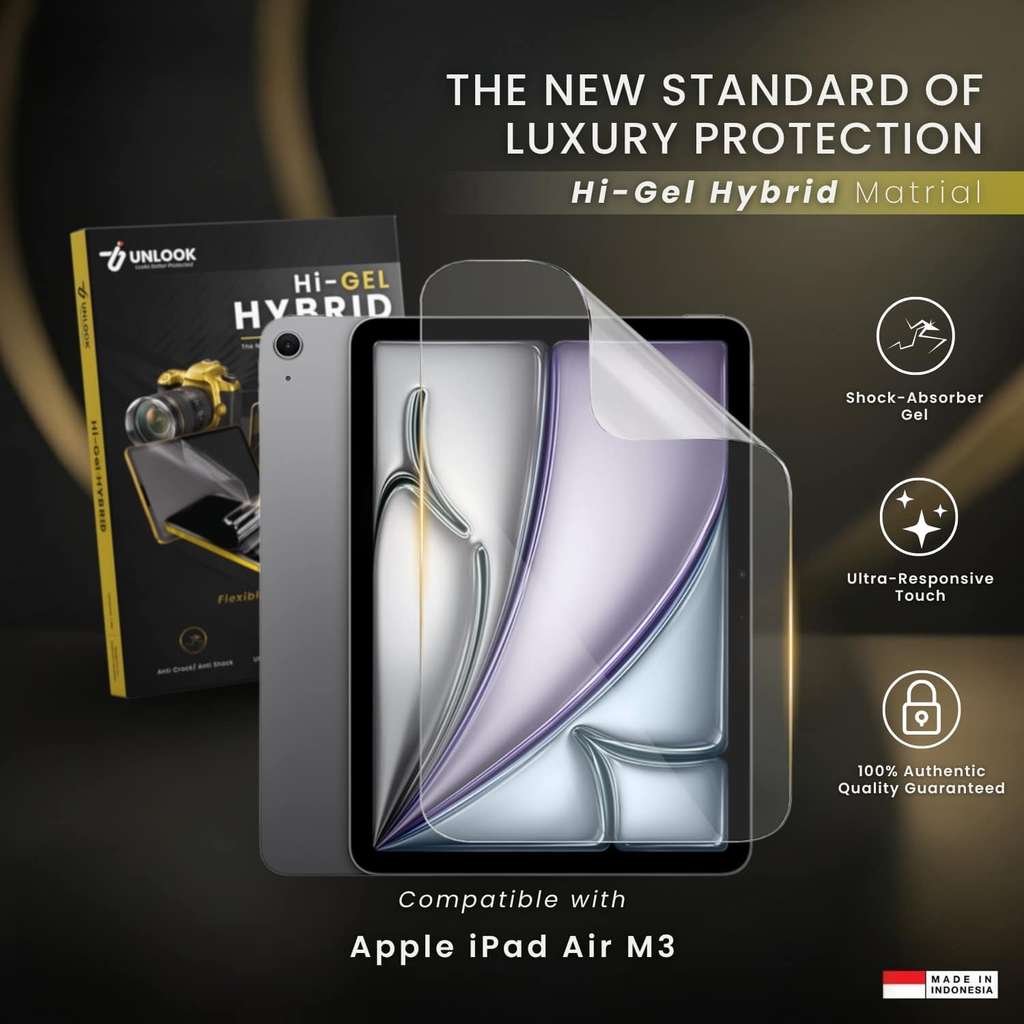 UNLOOK Hi-GEL HYBRID Hydrogel+ Film Protection for Apple iPad Air M3 11" - Anti Bekas Jari Anti Stat
