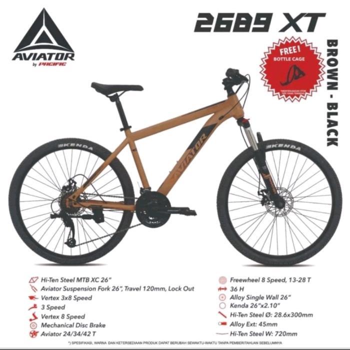 Sepeda Gunung MTB Aviator 2689 XT 26inch 3x8speed - Brown Black