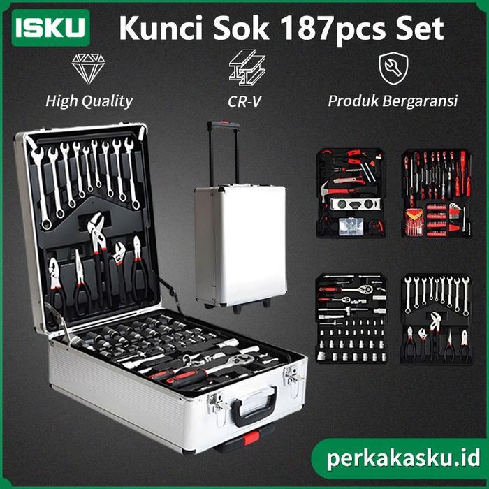 Krisbow Tools - 187 Tool Kit Set Kunci Sok Set Shocket Set Cr-V