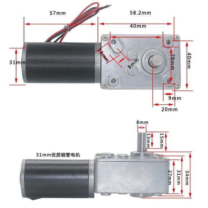 Permanent Magnet Worm Gear Motor Dc 4058Gw31Zy 12V 40Rpm