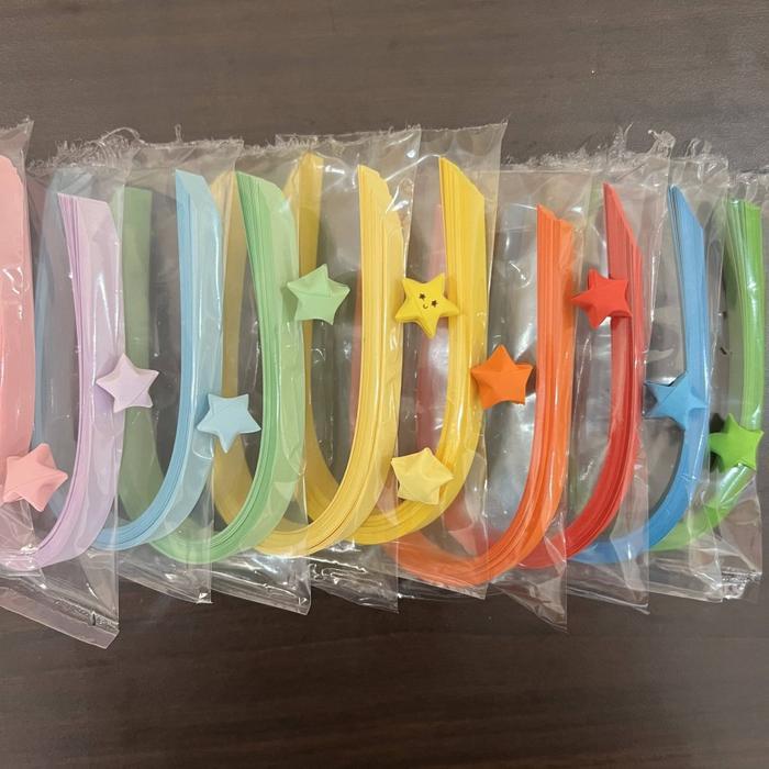 TERMURAH KERTAS BINTANG STAR PAPER LIPAT MOTIF WARNA WARNI PASTEL MACARON QUILLING QUILING