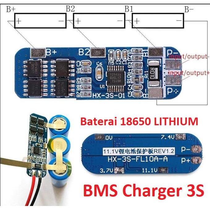 "New" BMS 3S Modul Charger Baterai Lithium Proteksi 18650 1s 2s 3s Protection LI-ION 12.6V 10A