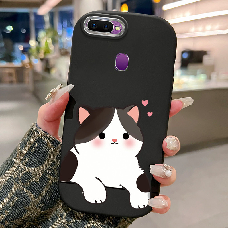 Casing Hp Untuk OPPO F9 F9 Pro A7x Realme 2 Pro U1 Case Kucing Sapi Pipi Merah Gaya Cream Kasing sil