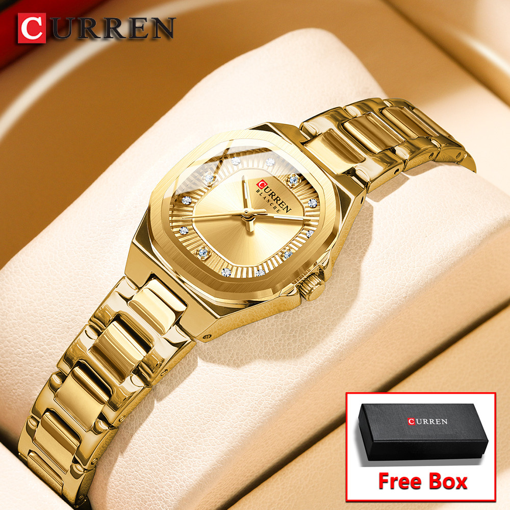CURREN Gold Women's Watch Diamond Accents Stylish Stainless Steel Band, Elegant Design Comes with