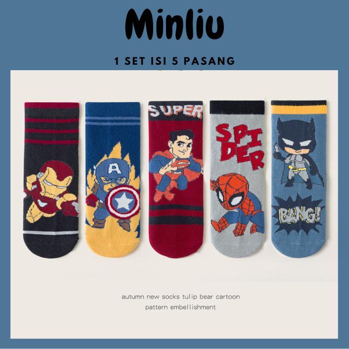 Kaki Anak Laki Kaos Kaki Anak Laki-laki Katun Tebal Motif Set 5 Pasang Ukuran M (3-5 Tahun) Kaos Kak